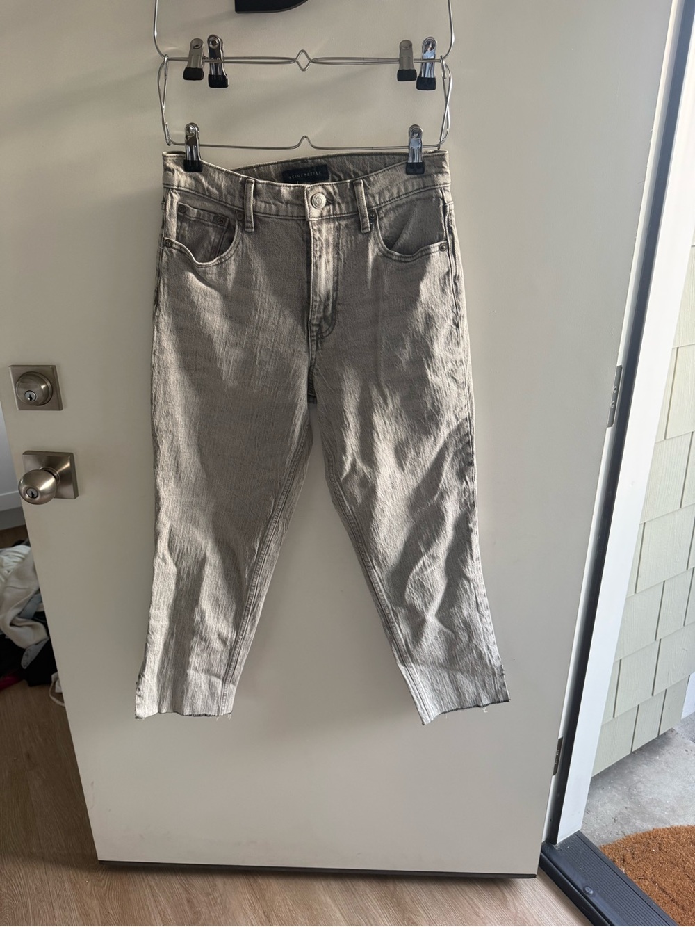 Aeropostale Light Gray Slim Straight Jeans Raw Seam